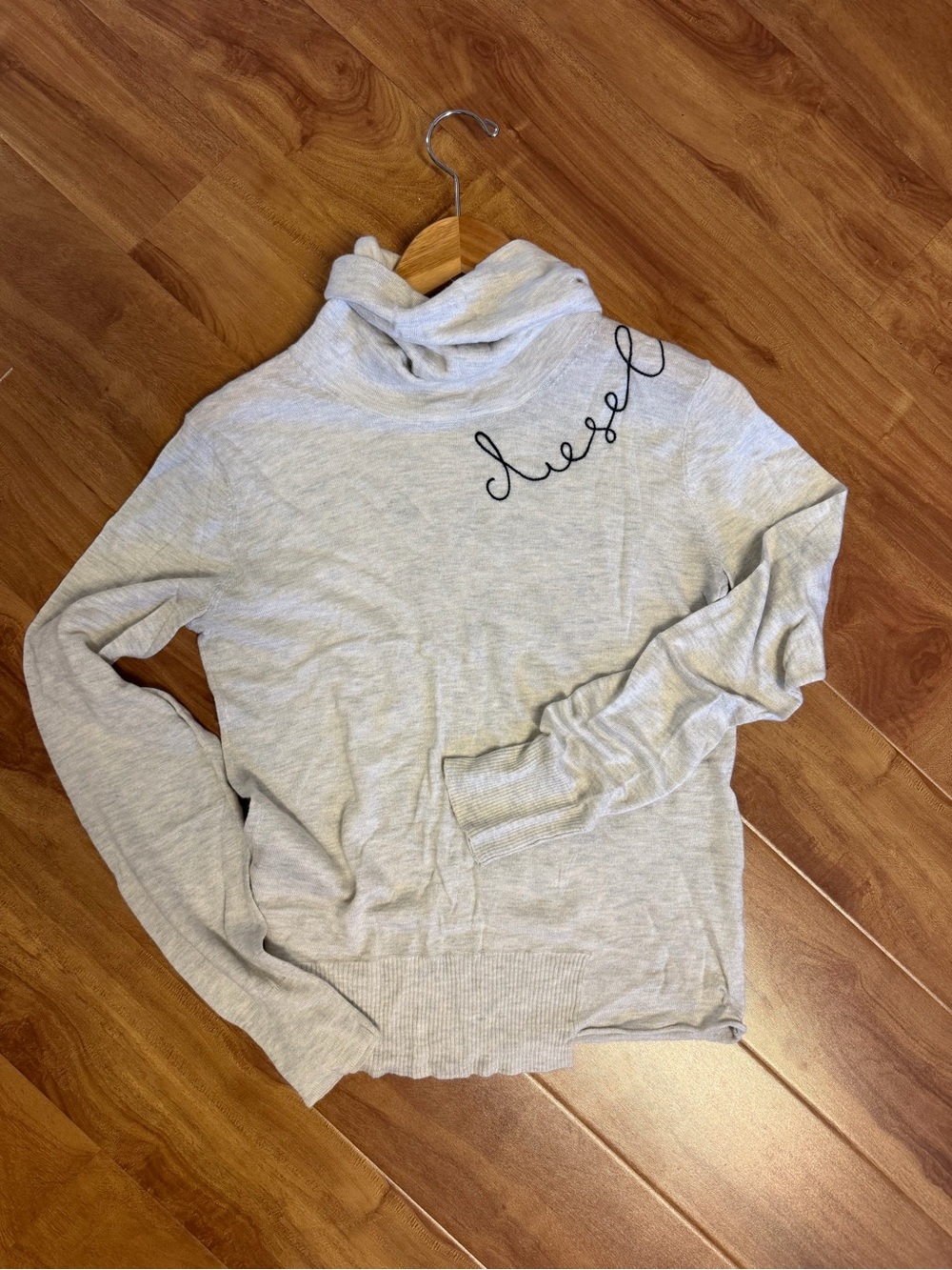 Diesel Light Gray Cowl Neck Sweater with Script Detail
